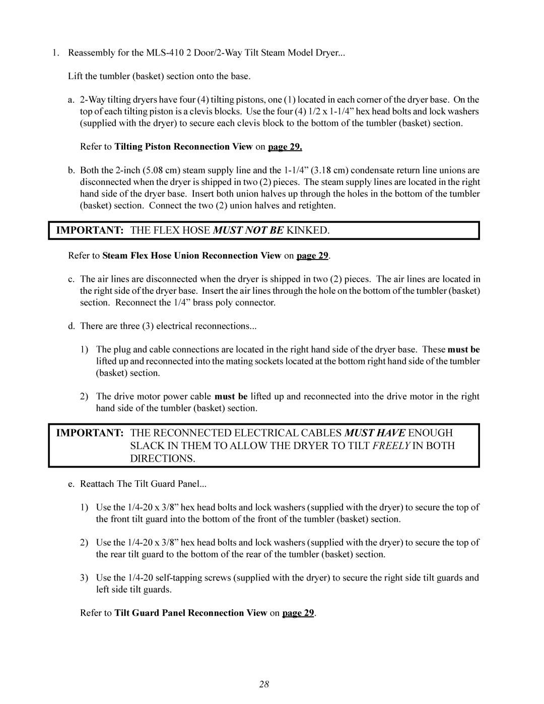 American Dryer Corp ML-410 manual Refer to Tilting Piston Reconnection View on 