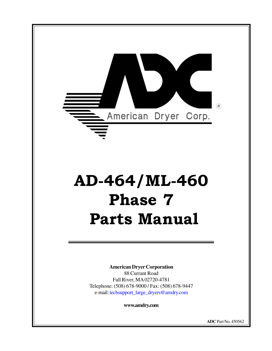 American Dryer Corp manual AD-464/ML-460 Phase Parts Manual 