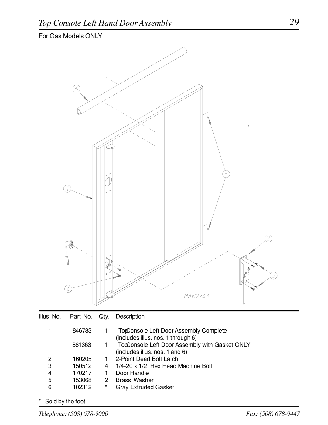 American Dryer Corp ML-460 manual Top Console Left Hand Door Assembly 