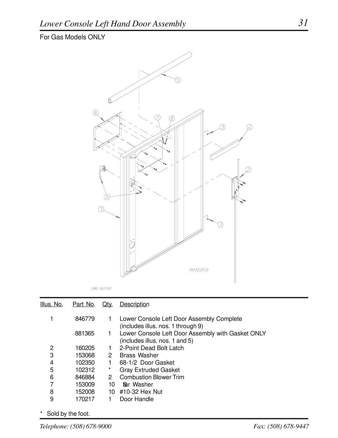 American Dryer Corp ML-460 manual Lower Console Left Hand Door Assembly 