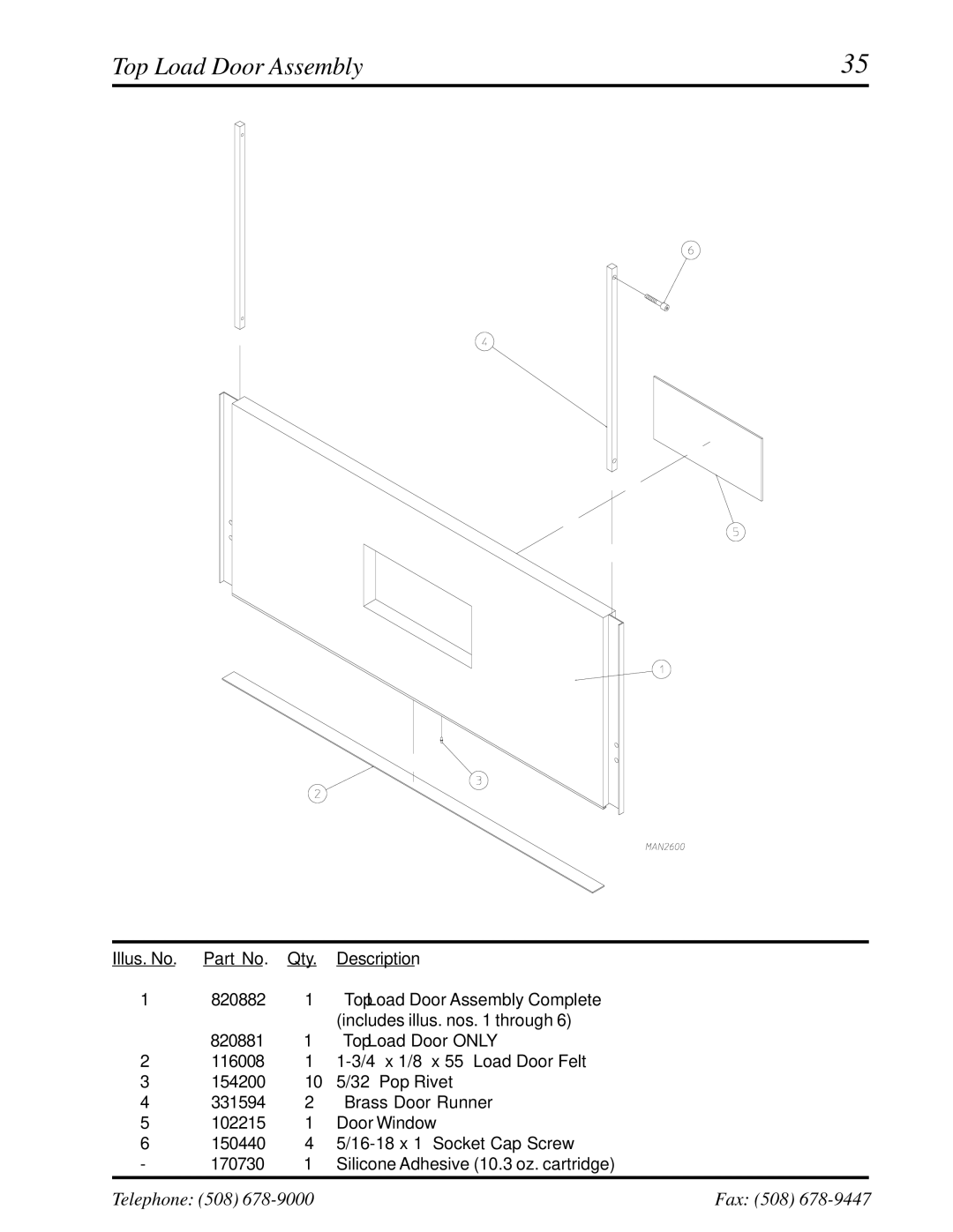 American Dryer Corp ML-460 manual Top Load Door Assembly 