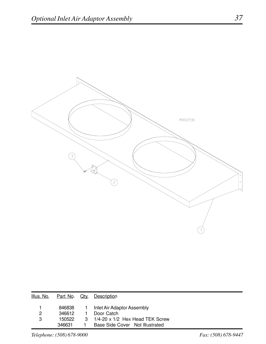 American Dryer Corp ML-460 manual Optional Inlet Air Adaptor Assembly 