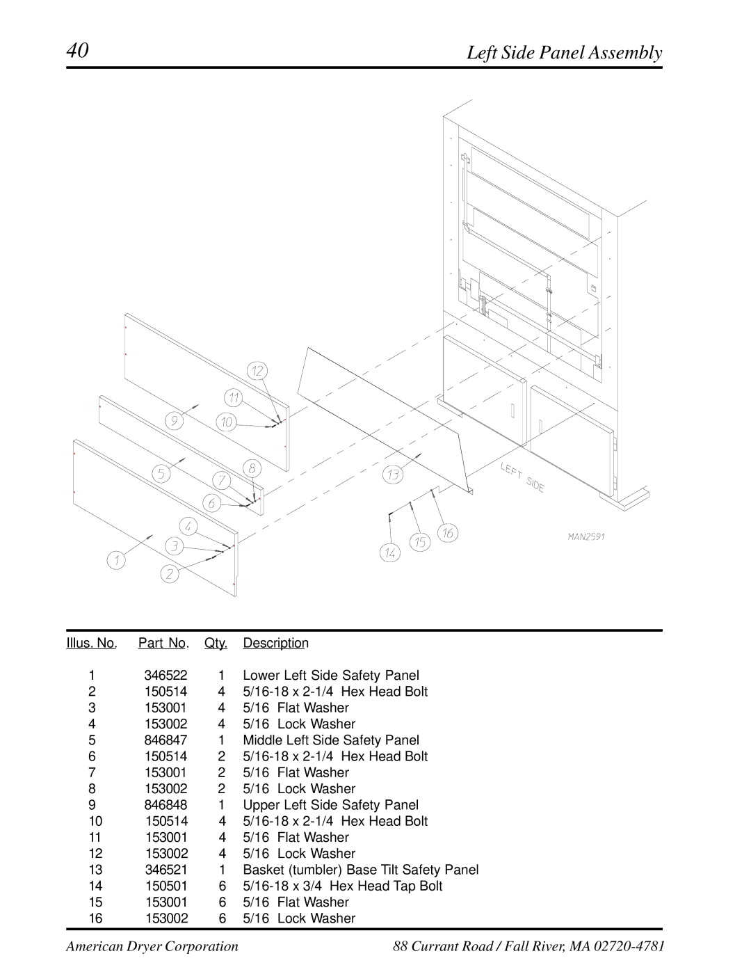 American Dryer Corp ML-460 manual Left Side Panel Assembly 