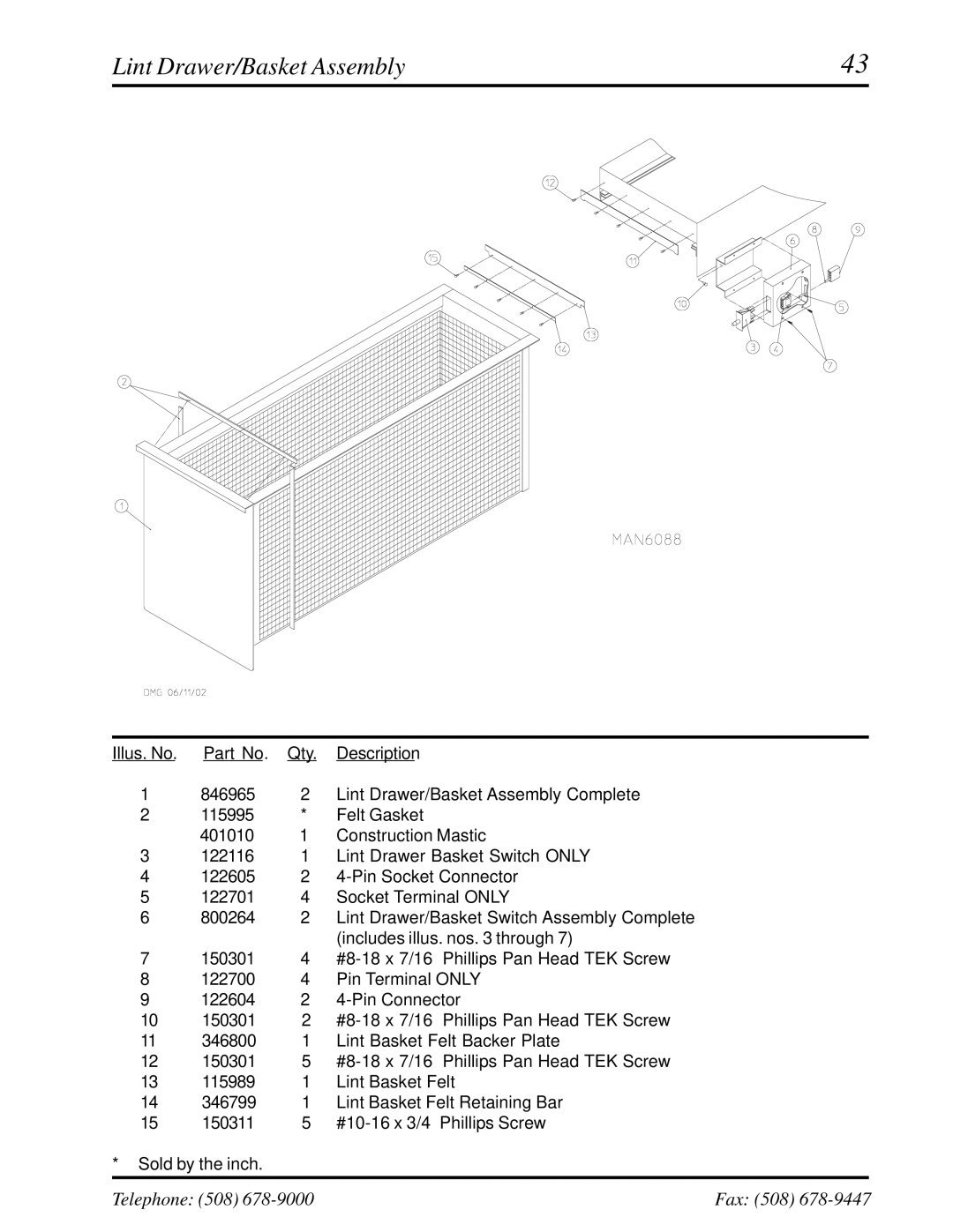 American Dryer Corp ML-460 manual Lint Drawer/Basket Assembly 