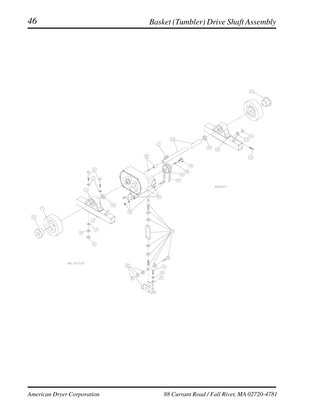 American Dryer Corp ML-460 manual Basket Tumbler Drive Shaft Assembly 