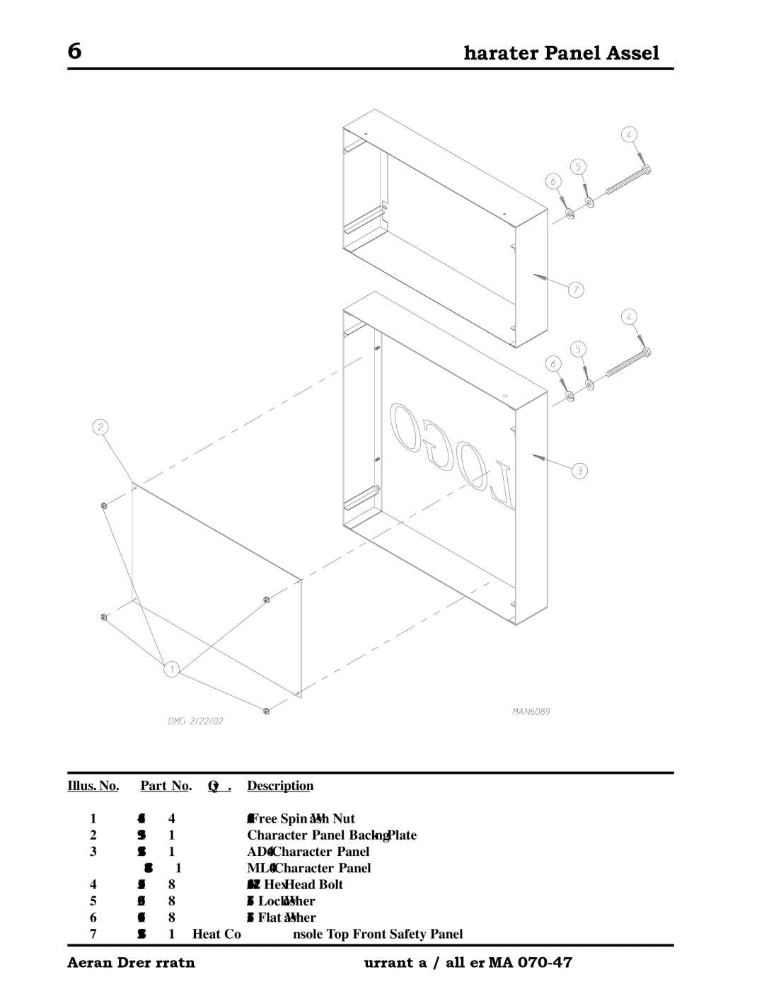 American Dryer Corp ML-460 manual Character Panel Assembly 