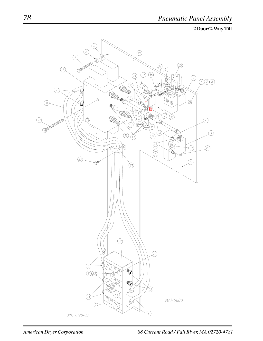 American Dryer Corp ML-460 manual Pneumatic Panel Assembly 