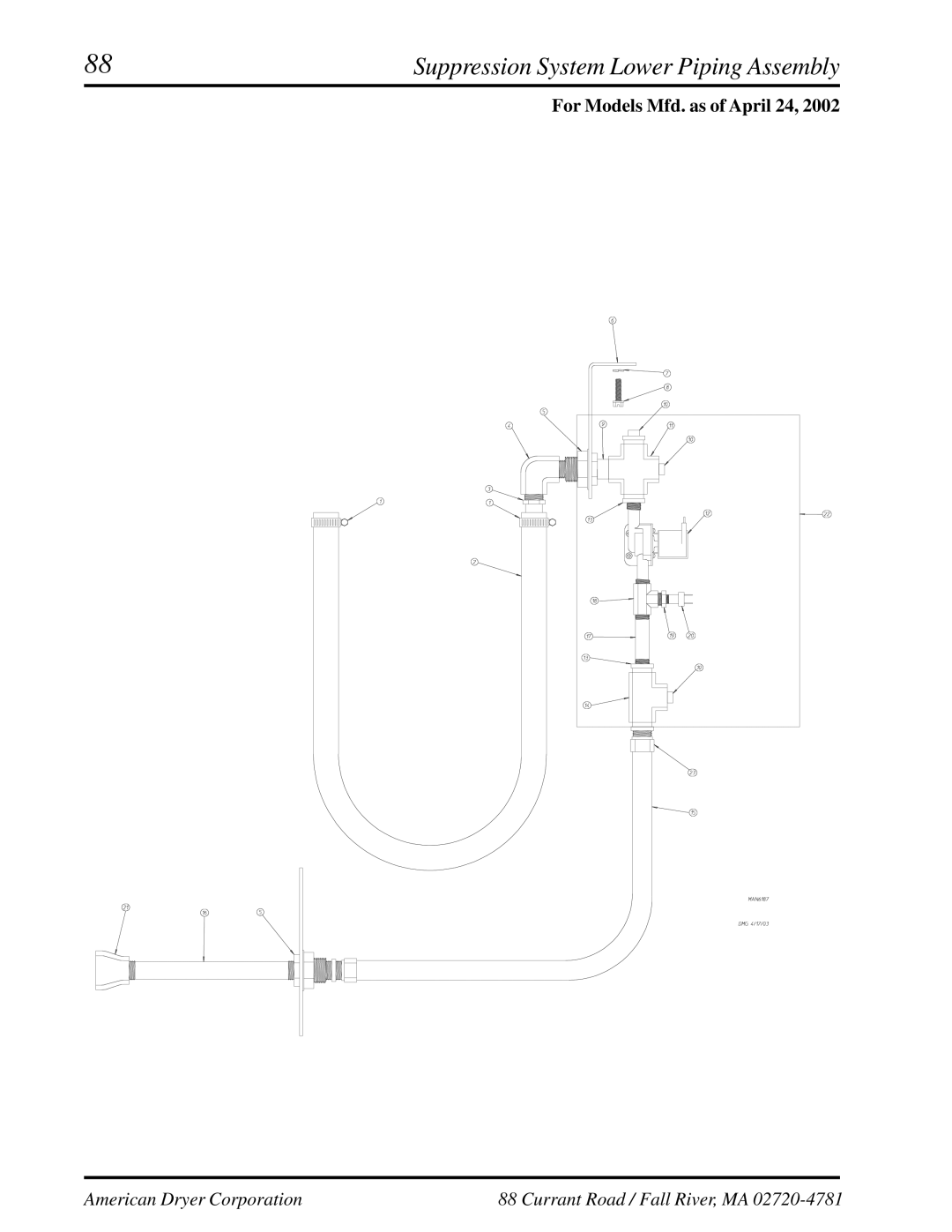 American Dryer Corp ML-460 manual Suppression System Lower Piping Assembly 