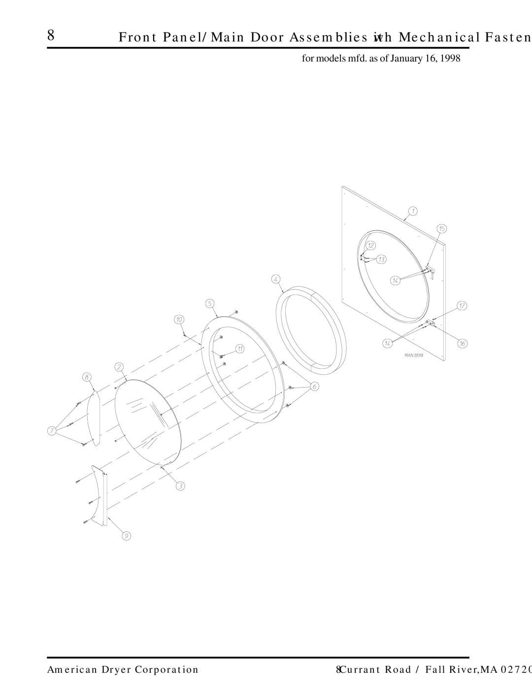 American Dryer Corp ML-55 manual Front Panel/Main Door Assemblies with Mechanical Fasteners 