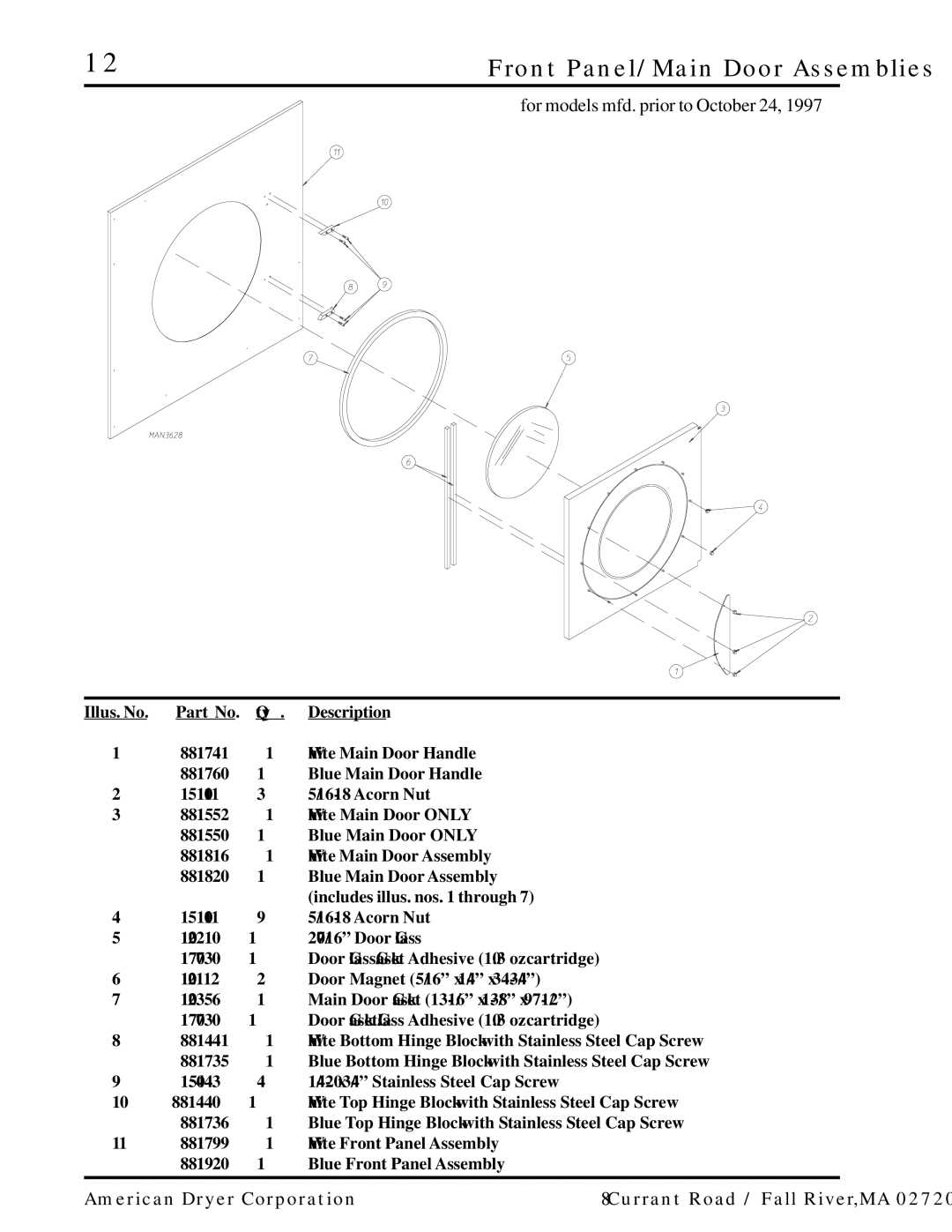 American Dryer Corp ML-55 manual For models mfd. prior to October 24 