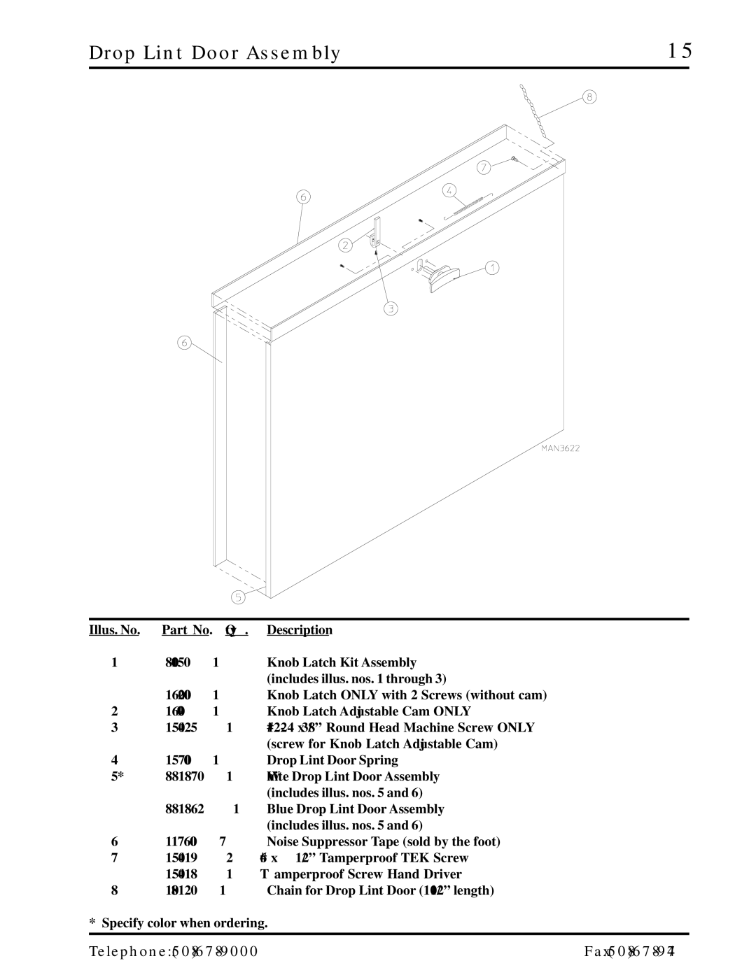 American Dryer Corp ML-55 manual Drop Lint Door Assembly 