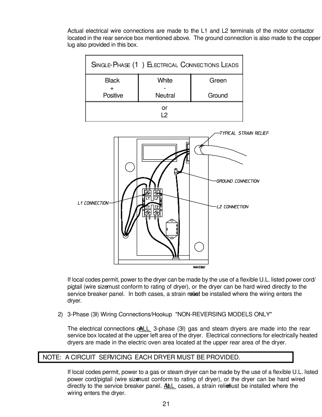 American Dryer Corp ML-55HS installation manual Black White Green Positive Neutral Ground 