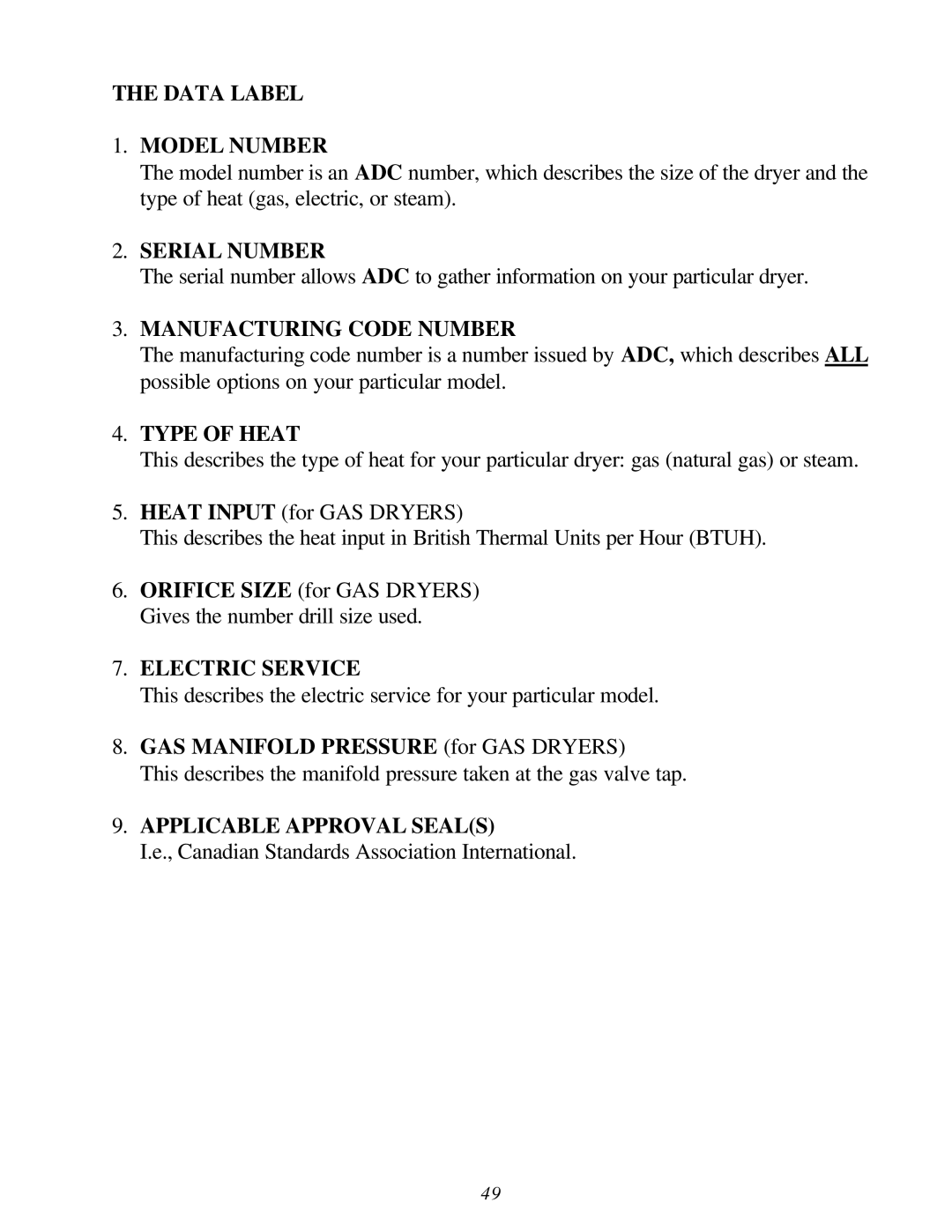 American Dryer Corp ML-55HS installation manual Serial Number 