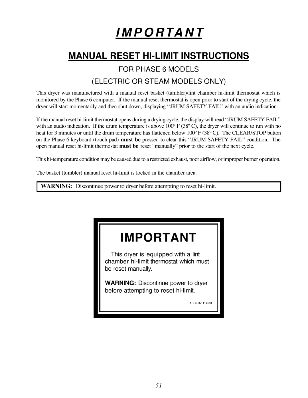 American Dryer Corp ML-55HS installation manual P O Rta N T 