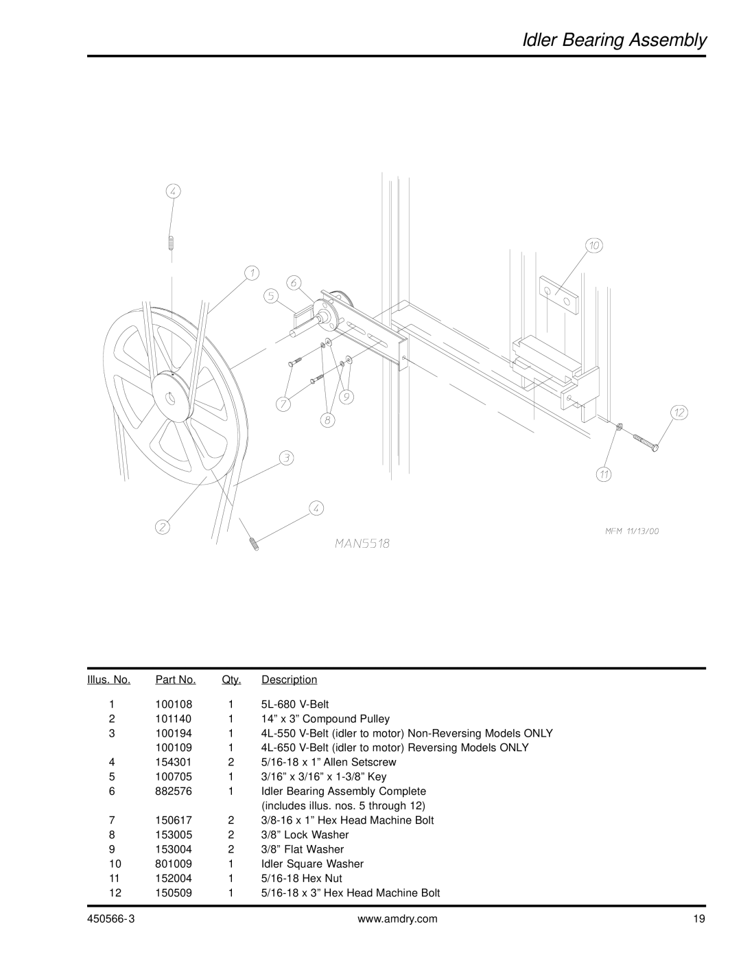 American Dryer Corp ML-758 manual Idler Bearing Assembly 