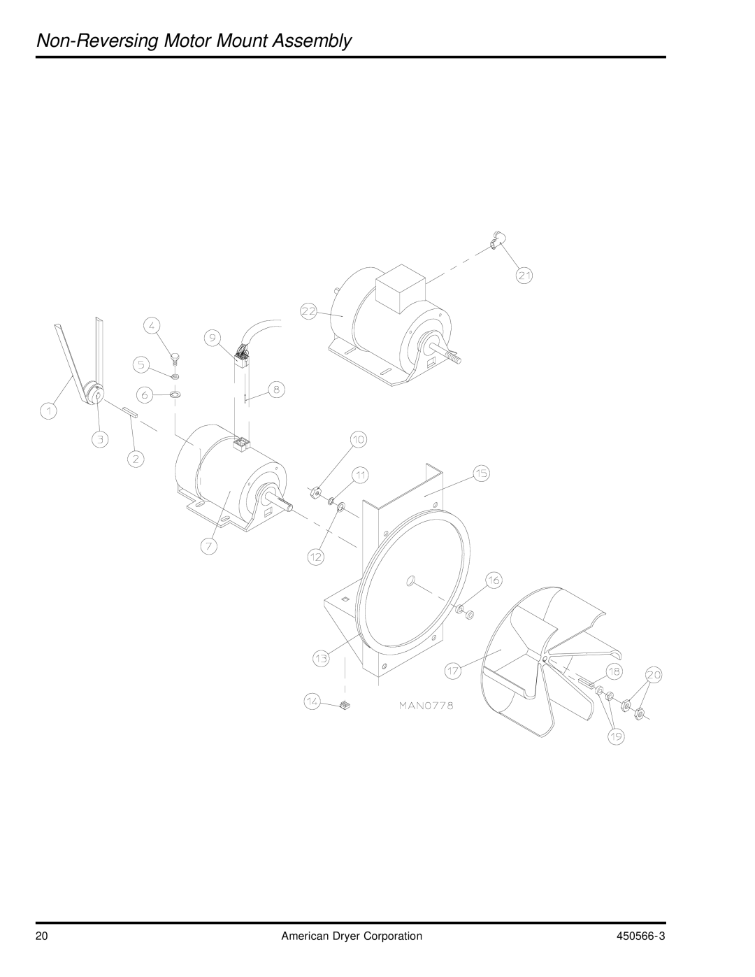 American Dryer Corp ML-758 manual Non-Reversing Motor Mount Assembly 