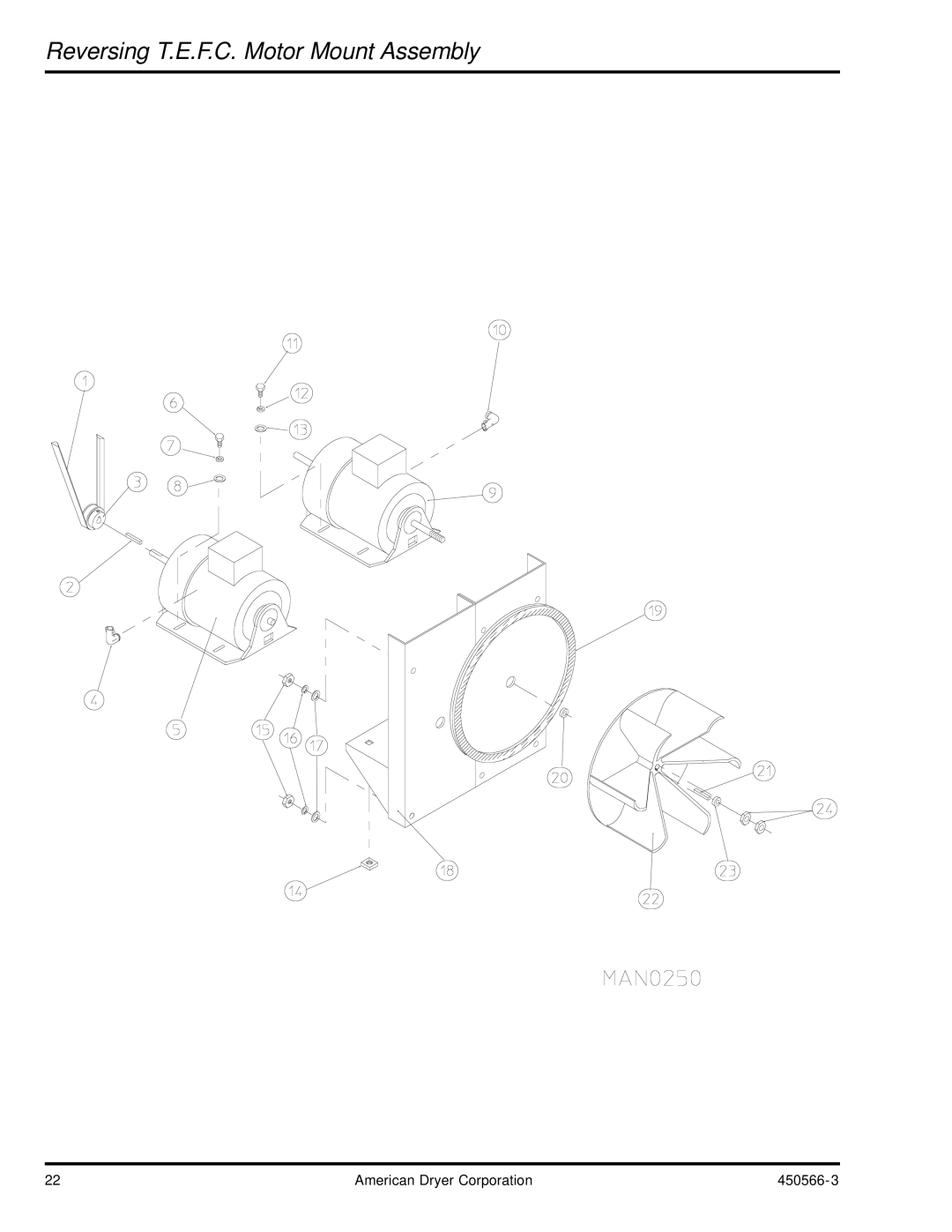 American Dryer Corp ML-758 manual Reversing T.E.F.C. Motor Mount Assembly 