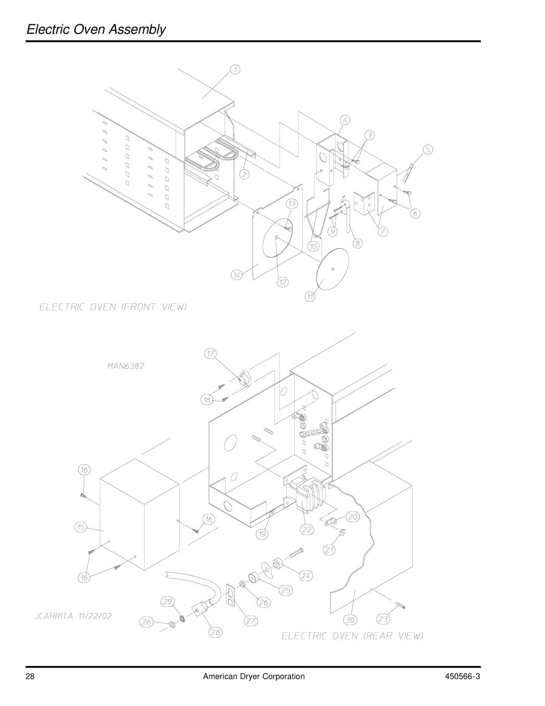 American Dryer Corp ML-758 manual Electric Oven Assembly 