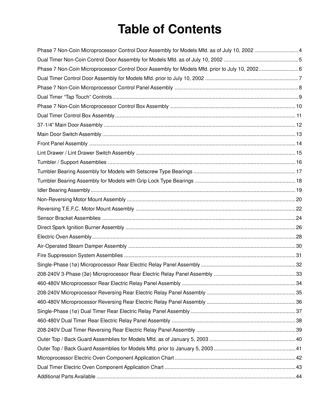 American Dryer Corp ML-758 manual Table of Contents 