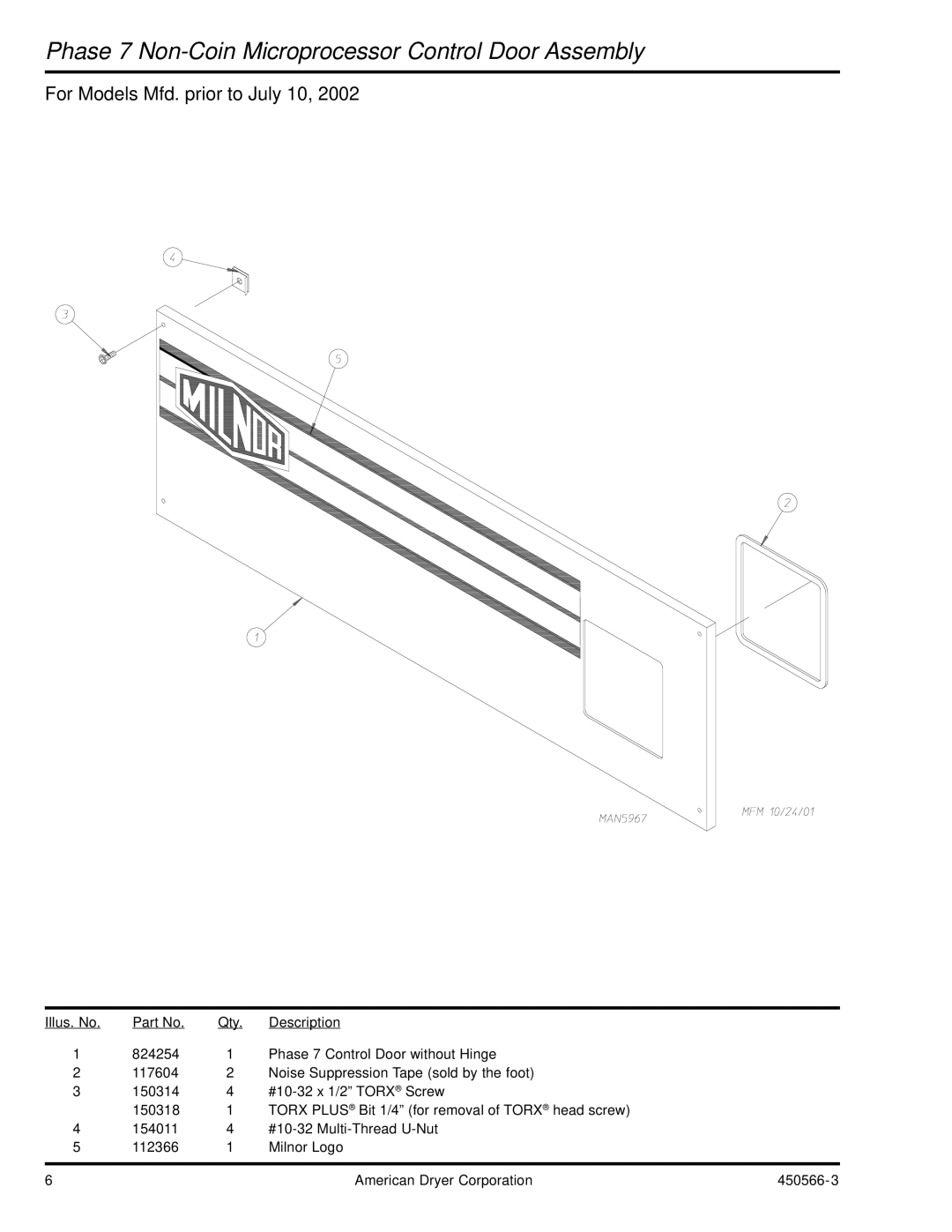 American Dryer Corp ML-758 manual For Models Mfd. prior to July 10 