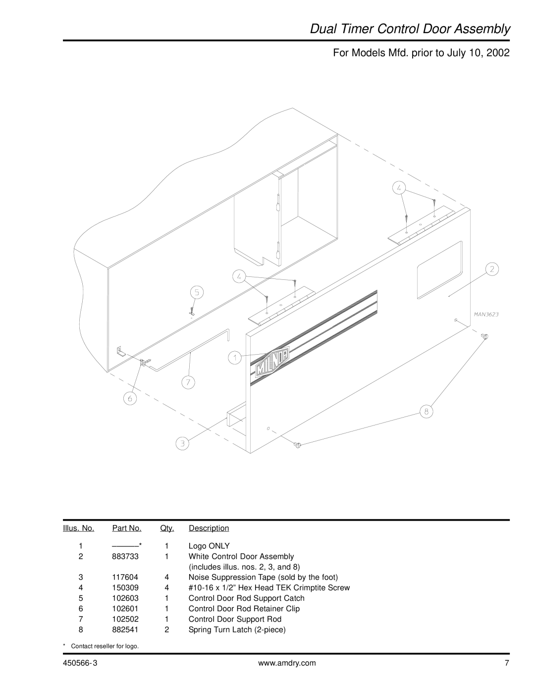 American Dryer Corp ML-758 manual Dual Timer Control Door Assembly 