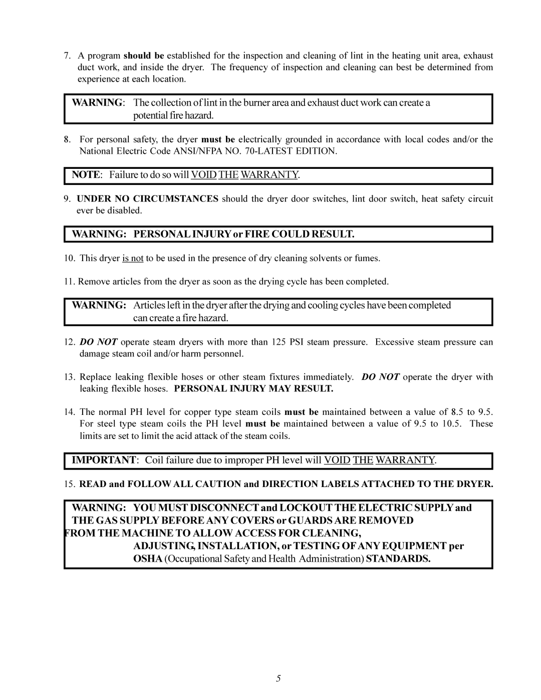 American Dryer Corp ML-75HS installation manual From the Machine to Allow Access for Cleaning 