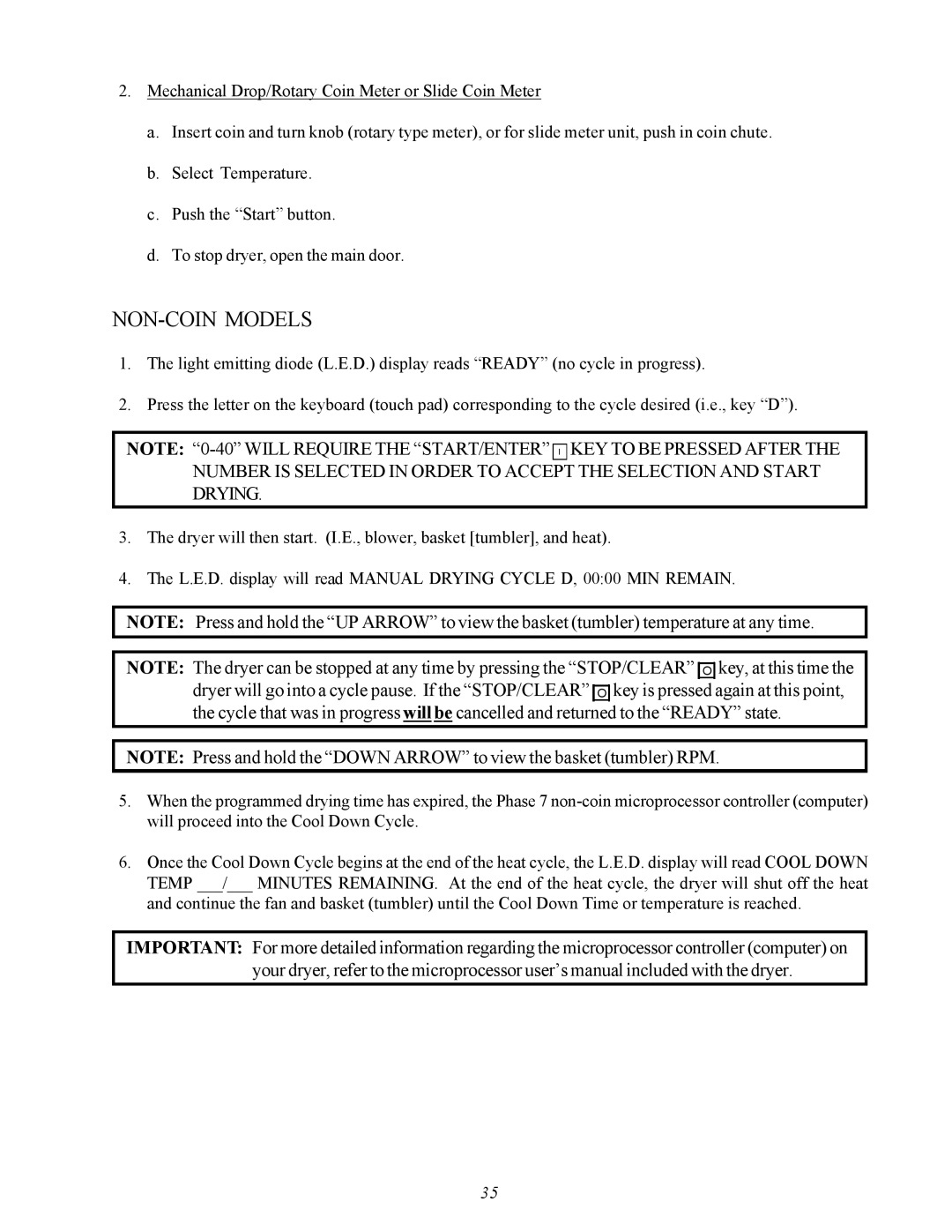 American Dryer Corp ML-75V installation manual NON-COIN Models 