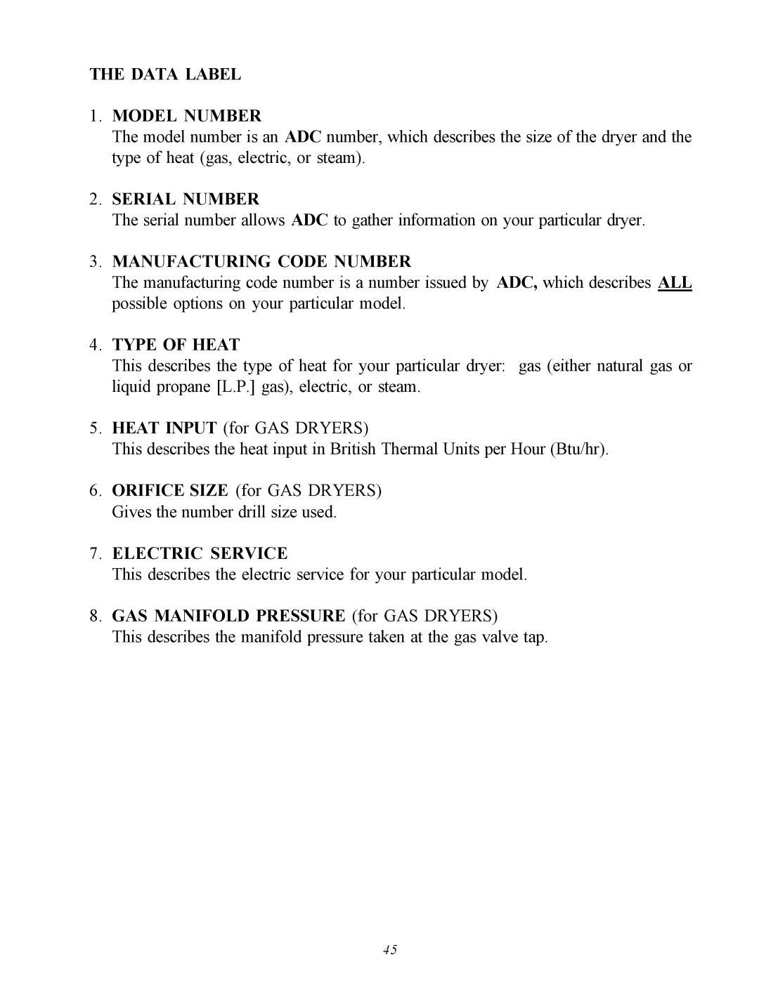 American Dryer Corp ML-75V installation manual Serial Number 