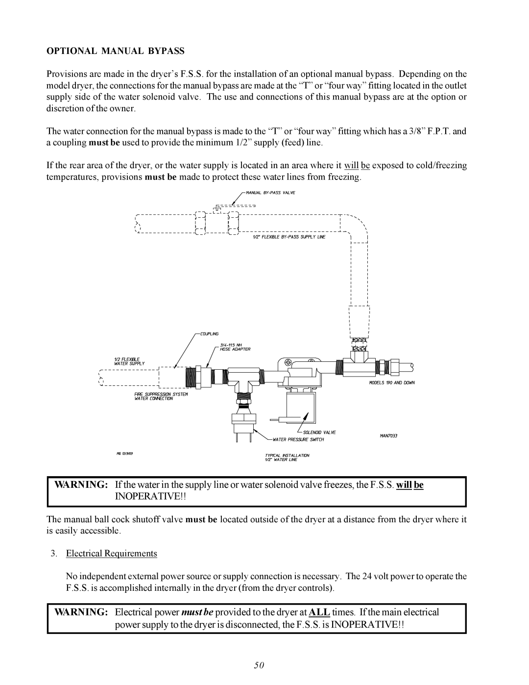 American Dryer Corp ML-75V installation manual Optional Manual Bypass 