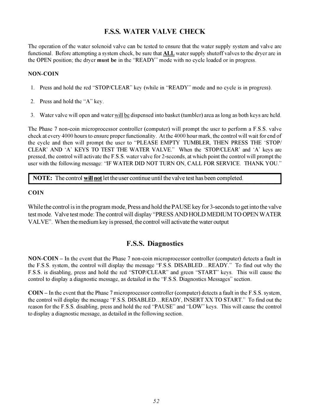 American Dryer Corp ML-75V installation manual S. Water Valve Check 