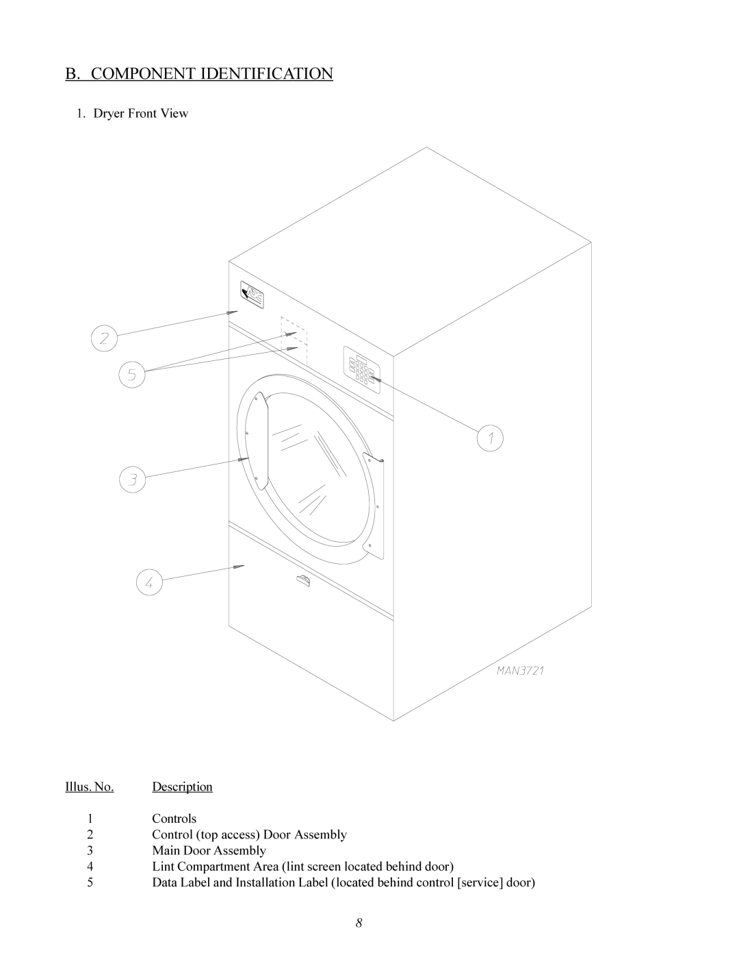 American Dryer Corp ML-78 installation manual Component Identification 