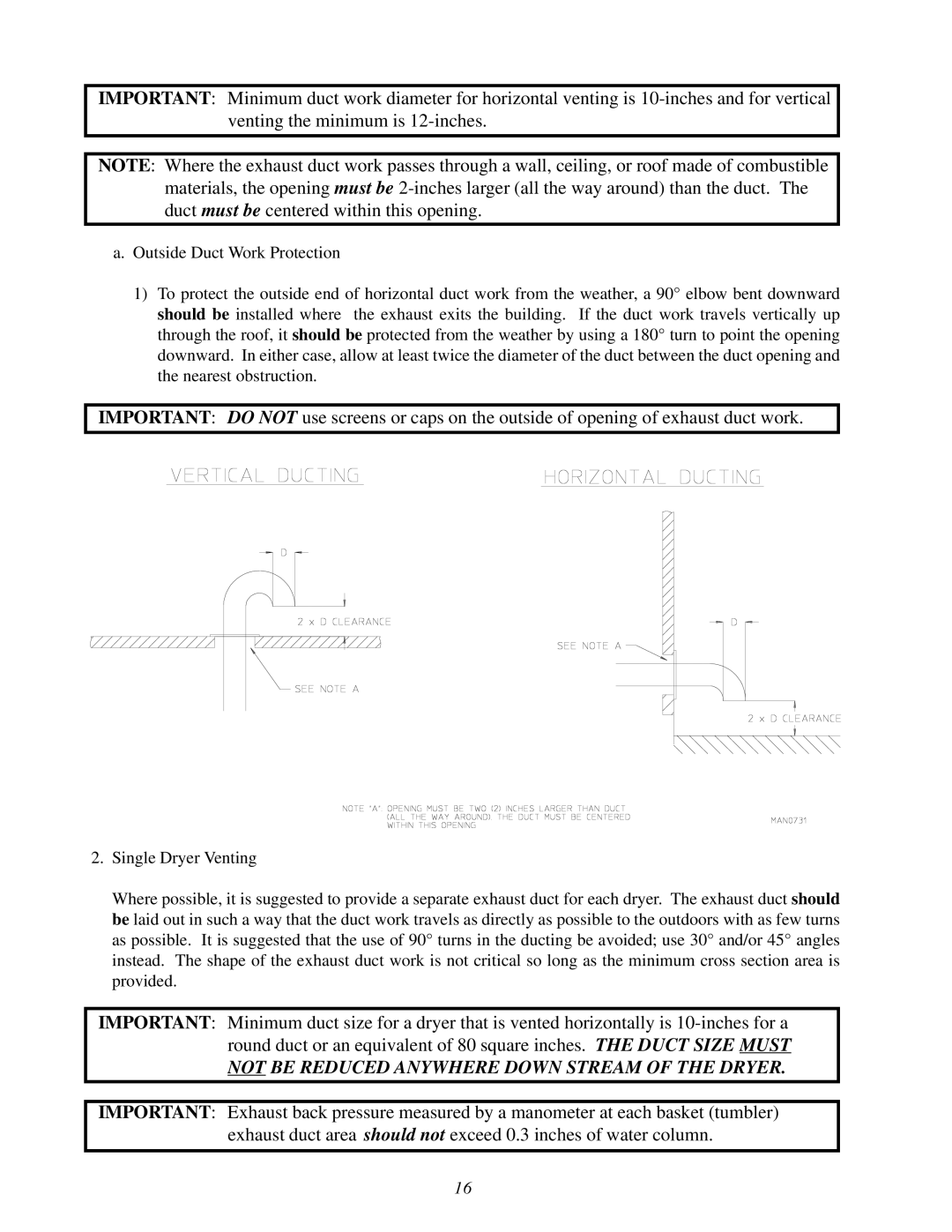 American Dryer Corp ML-78 installation manual Not be Reduced Anywhere Down Stream of the Dryer 