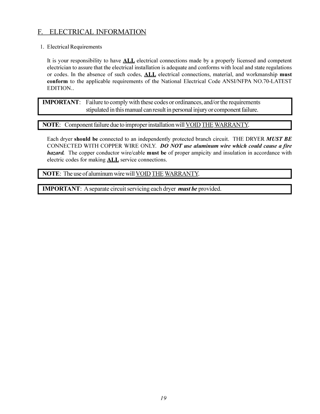 American Dryer Corp ML-78 installation manual Electrical Information 