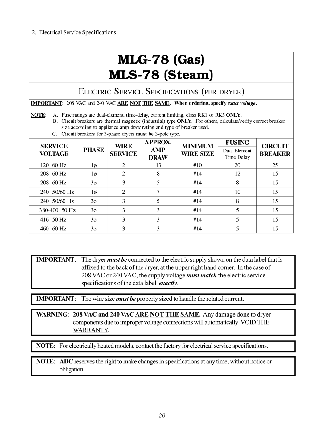 American Dryer Corp ML-78 installation manual MLG-78 Gas MLS-78 Steam 