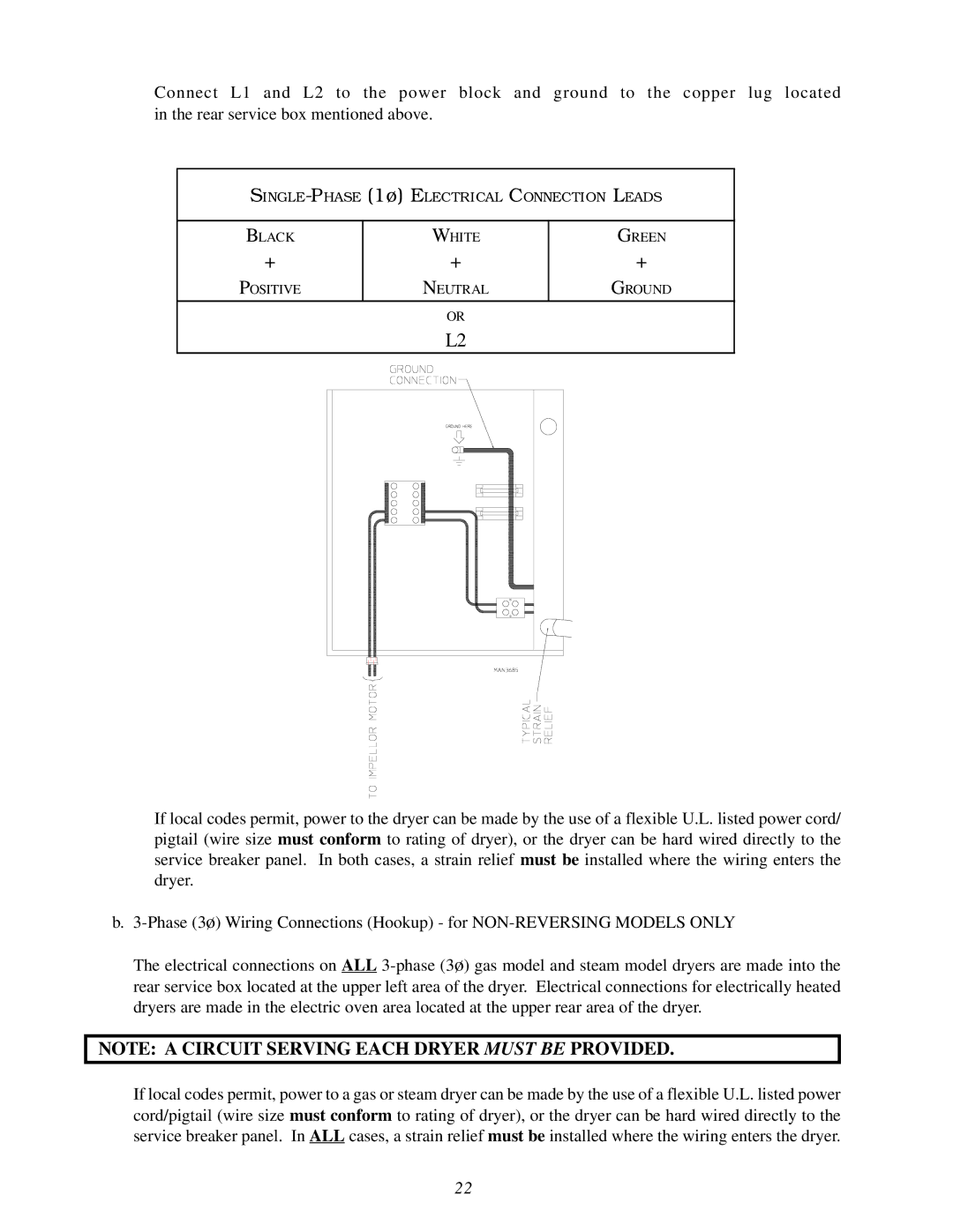 American Dryer Corp ML-78 installation manual Black Positive White Neutral Green Ground 