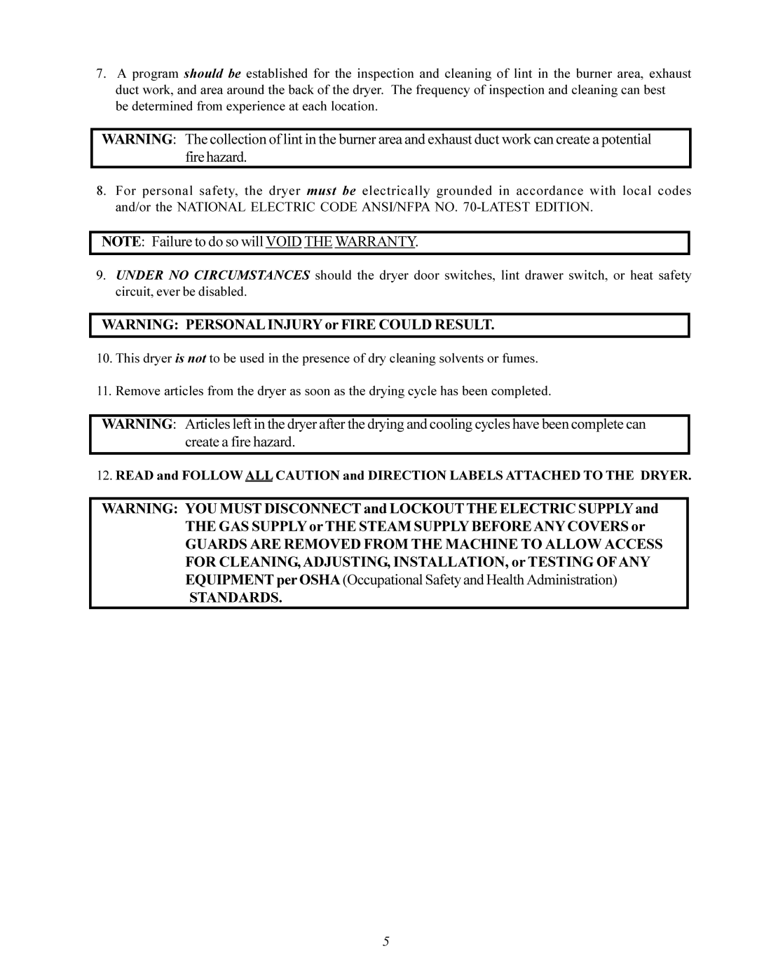 American Dryer Corp ML-78 installation manual Standards 