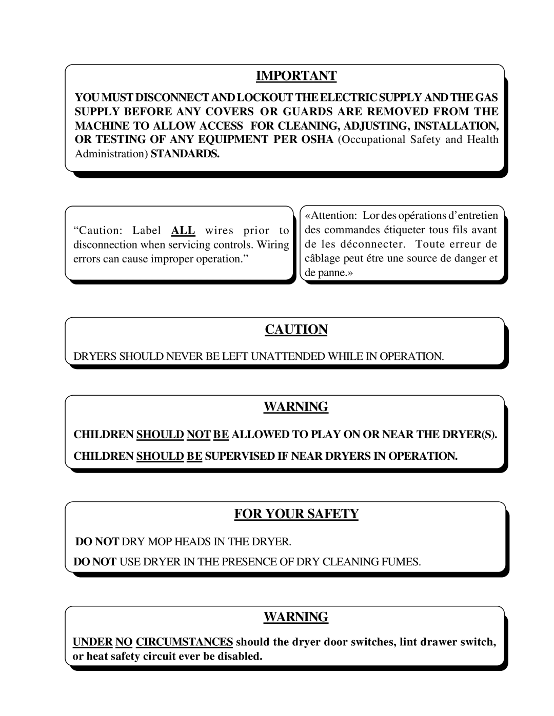 American Dryer Corp ML-78II installation manual For Your Safety 