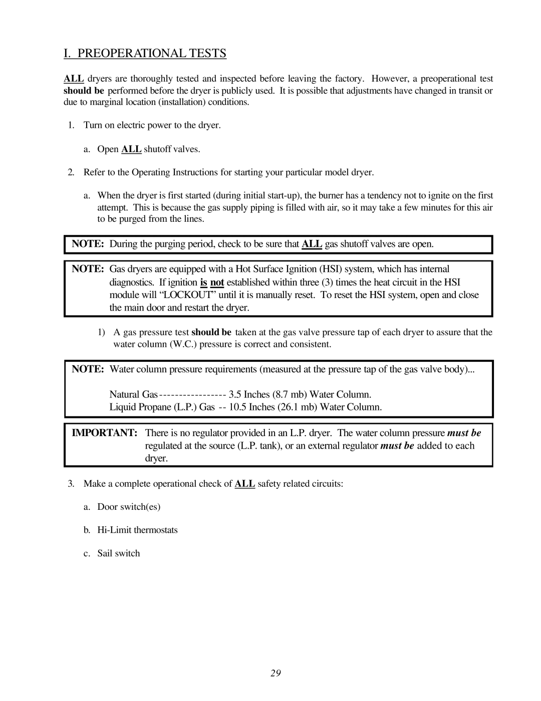 American Dryer Corp ML-78II installation manual Preoperational Tests 