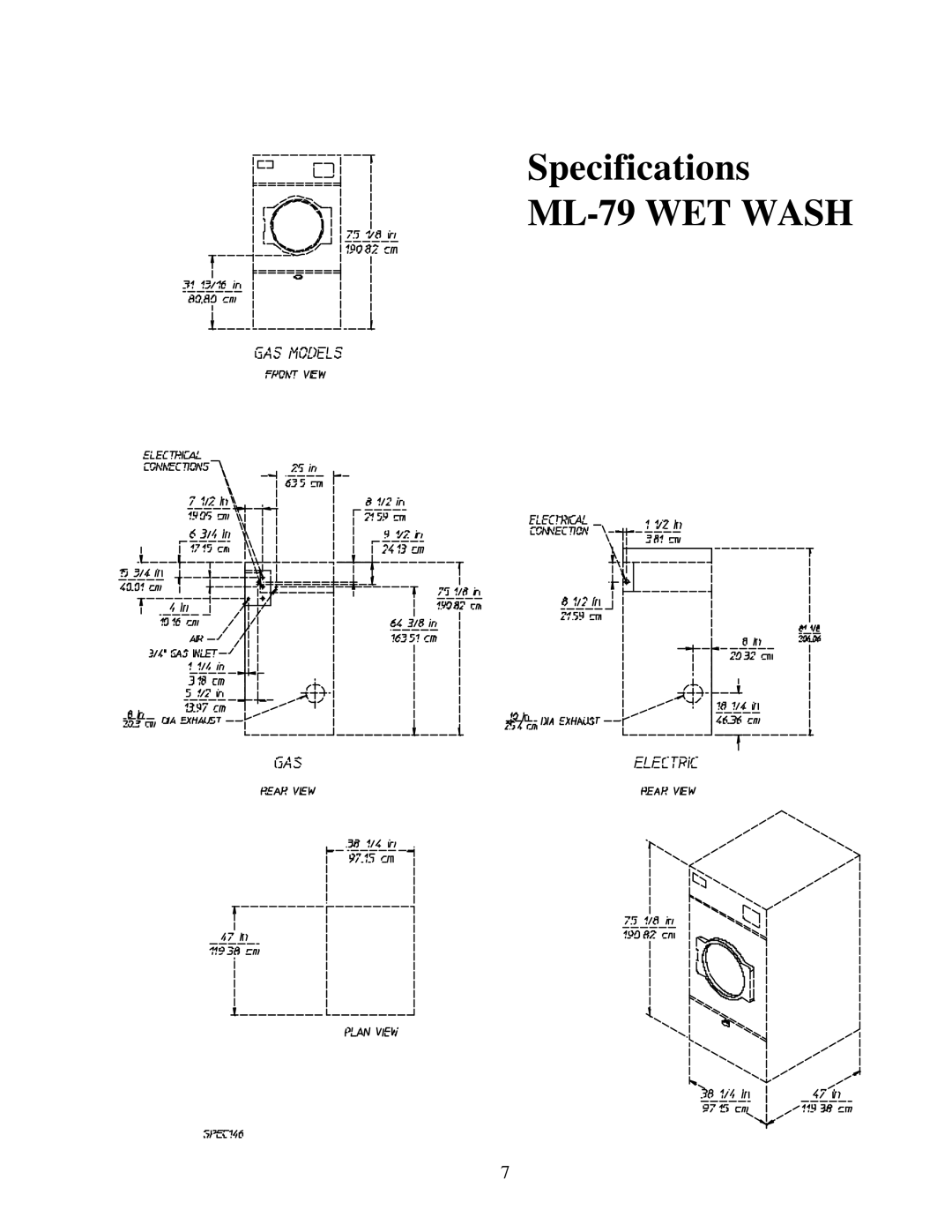 American Dryer Corp manual Specifications ML-79 WET Wash 