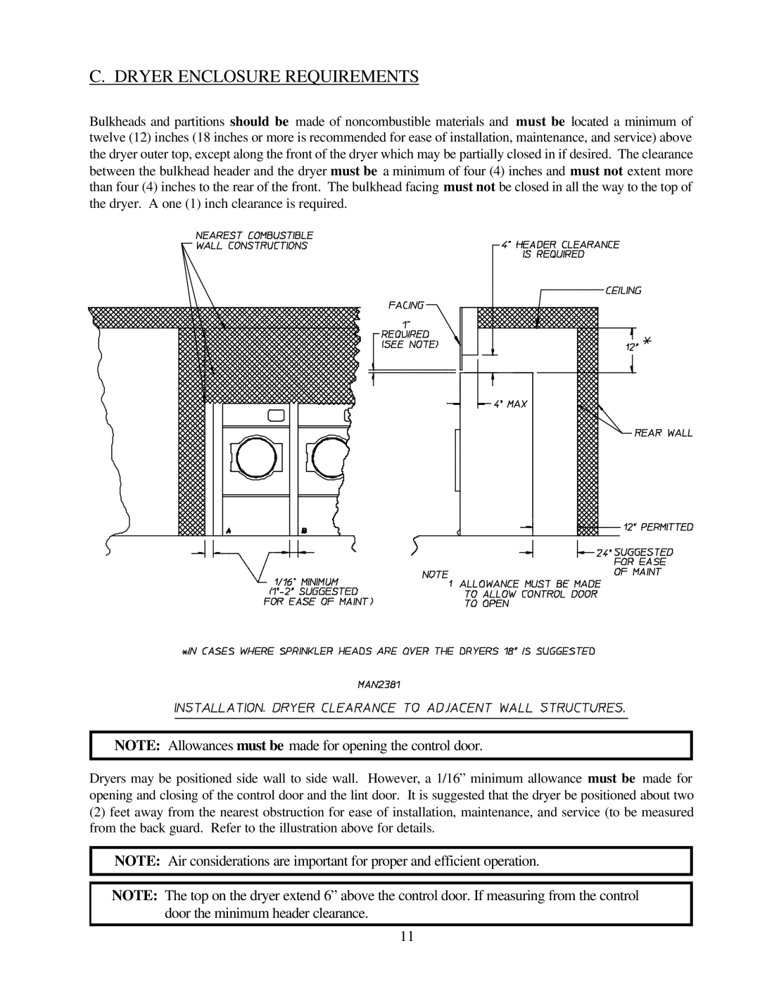 American Dryer Corp ML-79 manual Dryer Enclosure Requirements 