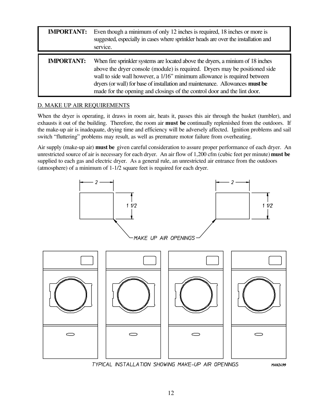 American Dryer Corp ML-79 manual Make UP AIR Requirements 