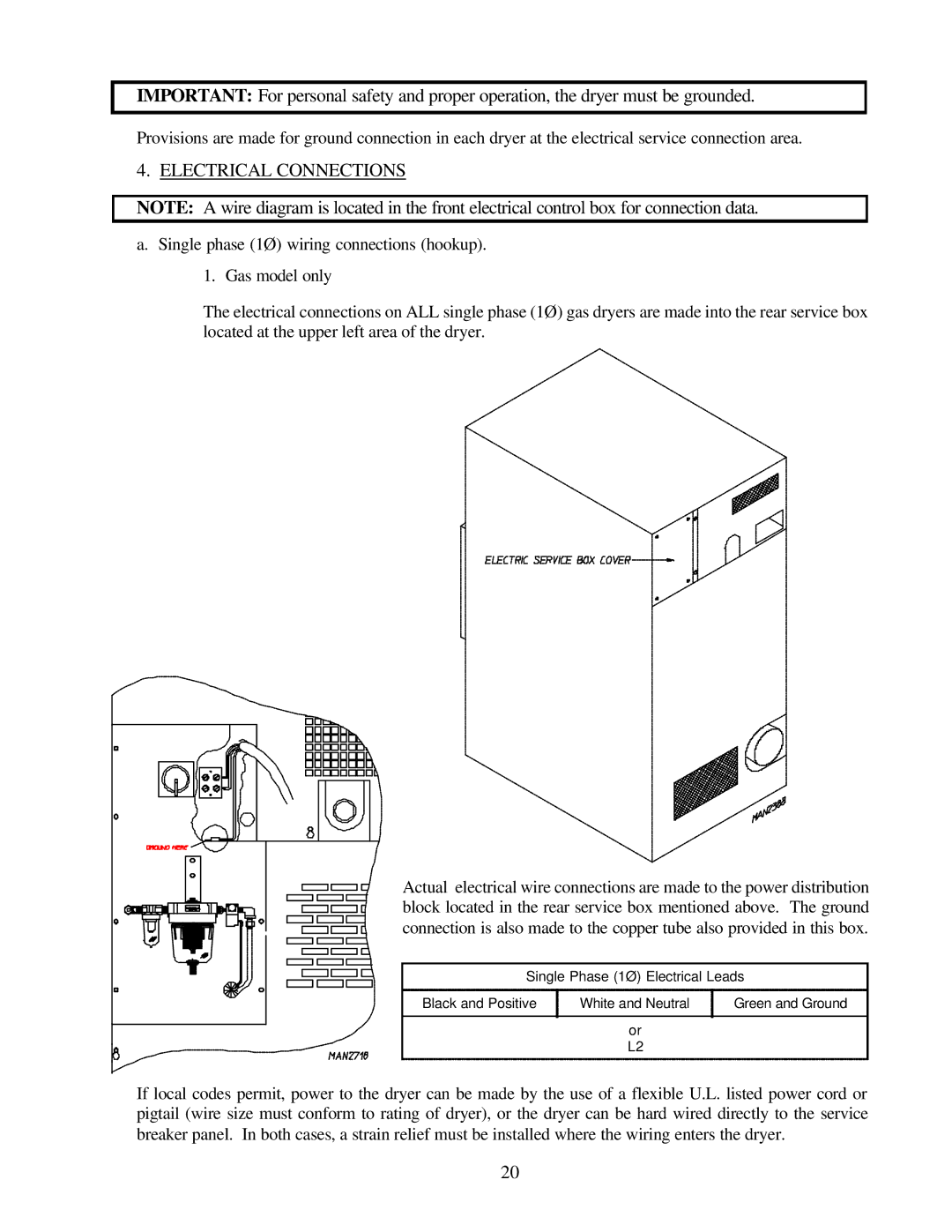 American Dryer Corp ML-79 manual Electrical Connections 