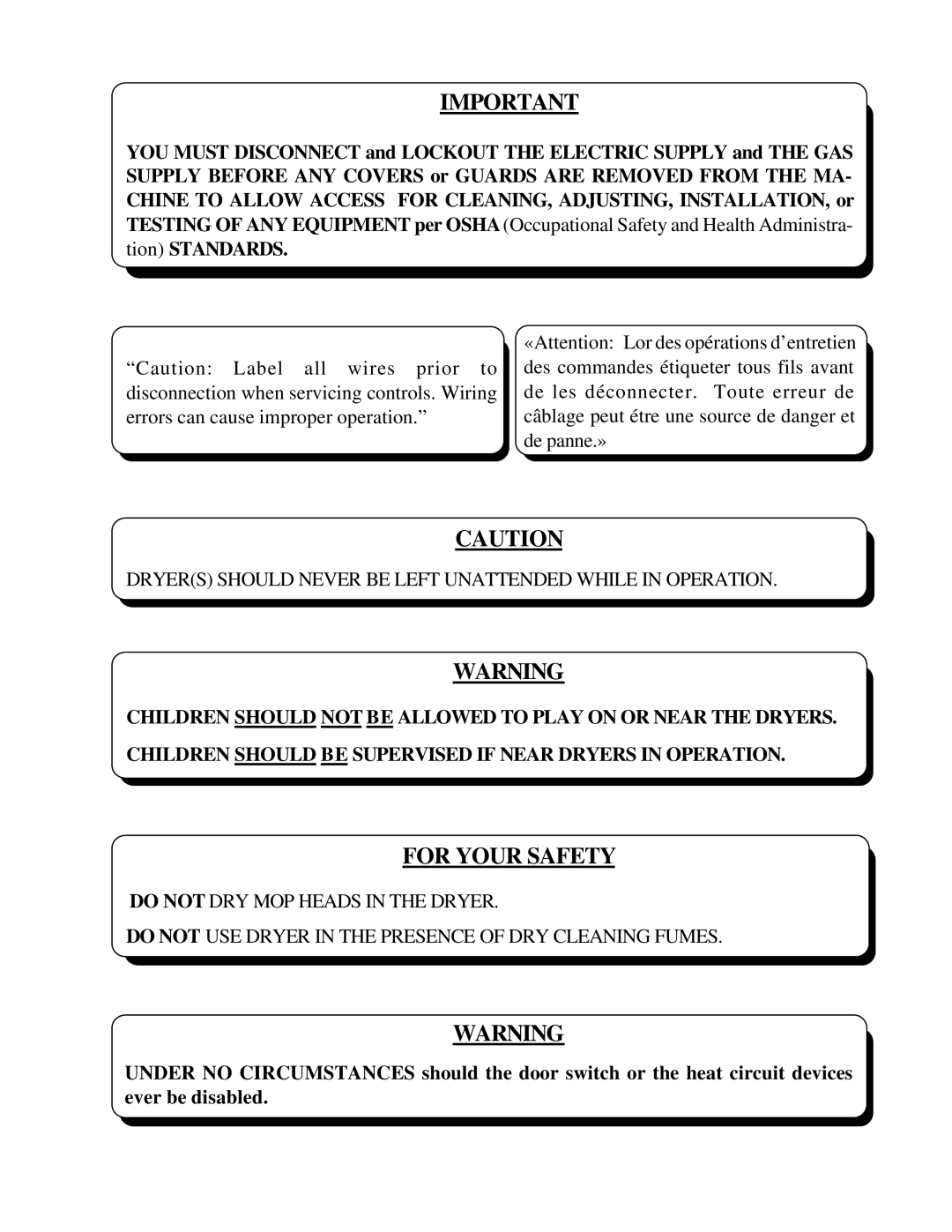 American Dryer Corp ML-79 manual For Your Safety 