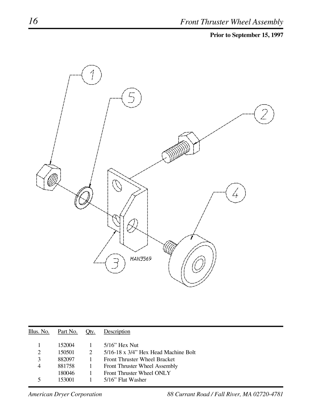 American Dryer Corp ML-95 manual Prior to September 15 