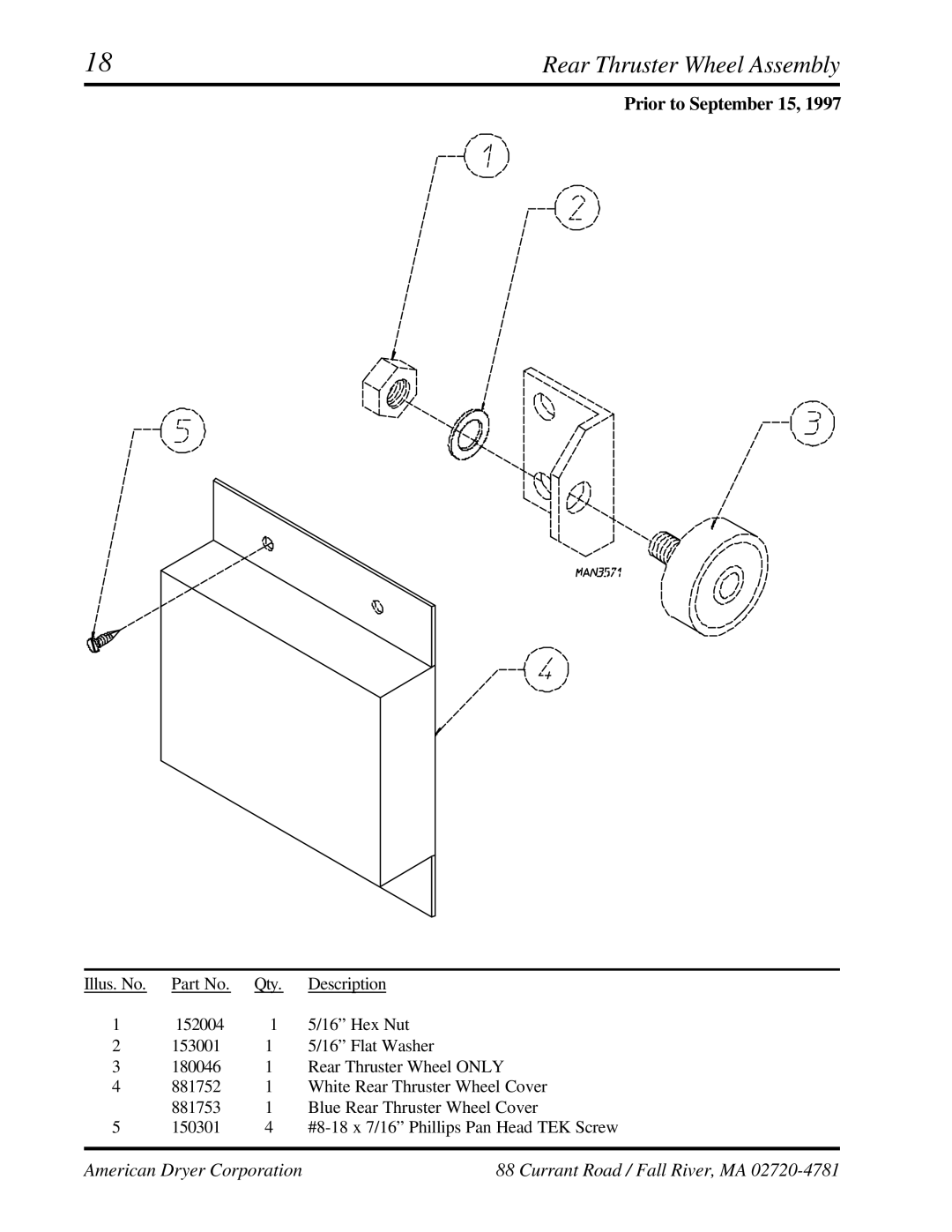 American Dryer Corp ML-95 manual Rear Thruster Wheel Assembly 