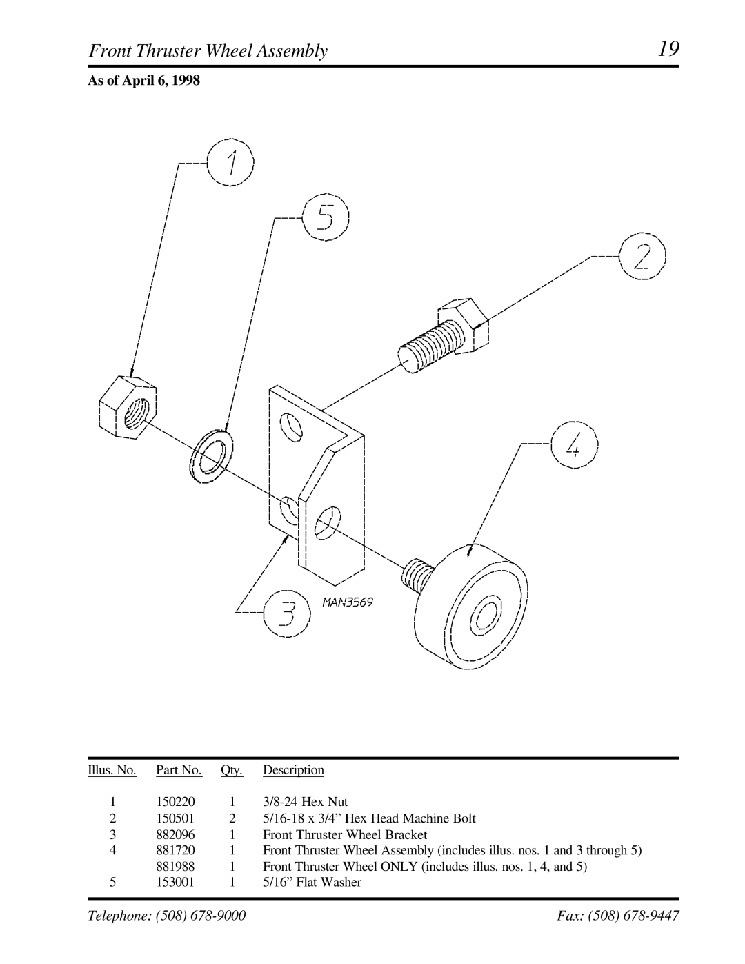 American Dryer Corp ML-95 manual Front Thruster Wheel Assembly, As of April 6 