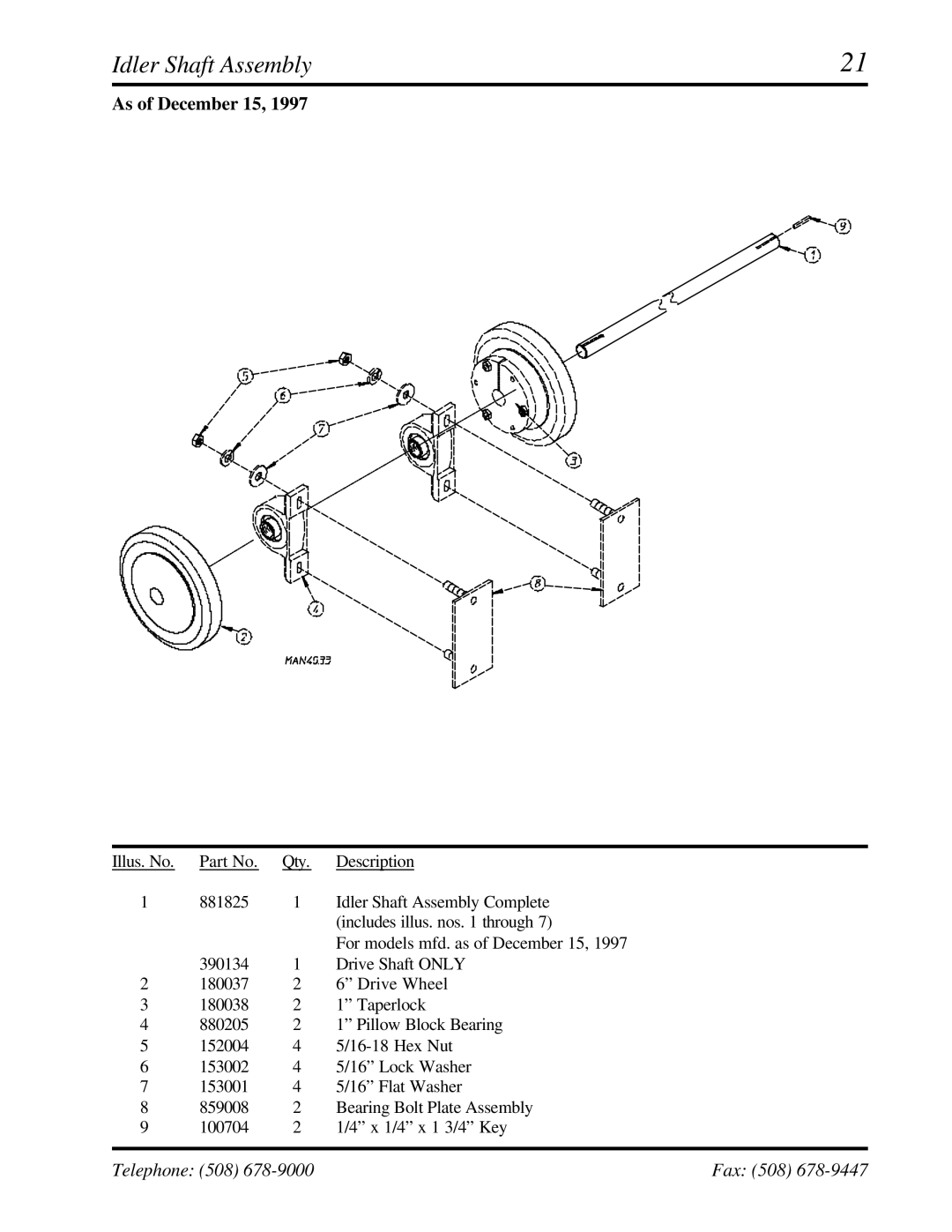 American Dryer Corp ML-95 manual Idler Shaft Assembly, As of December 15 