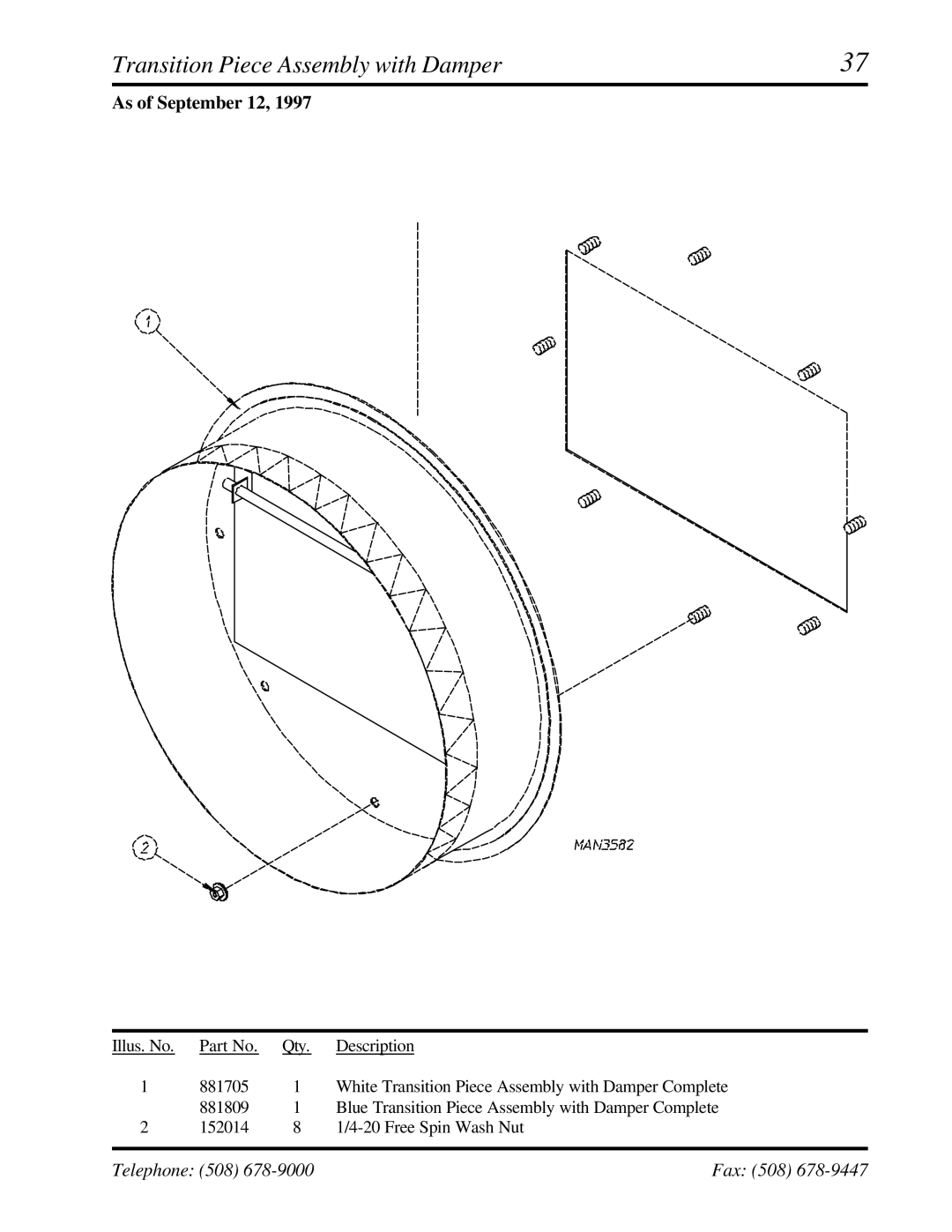 American Dryer Corp ML-95 manual Transition Piece Assembly with Damper, As of September 12 