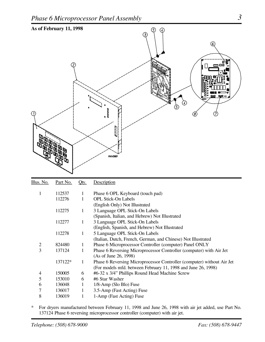 American Dryer Corp ML-95 manual Phase 6 Microprocessor Panel Assembly, As of February 11 