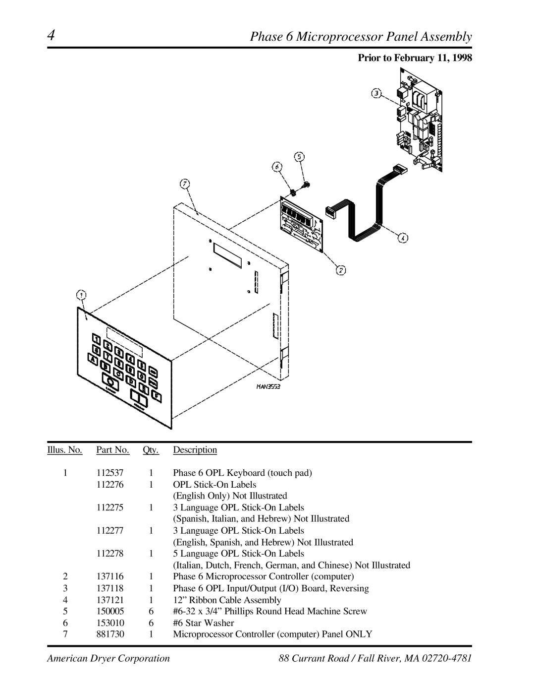 American Dryer Corp ML-95 manual Prior to February 11 